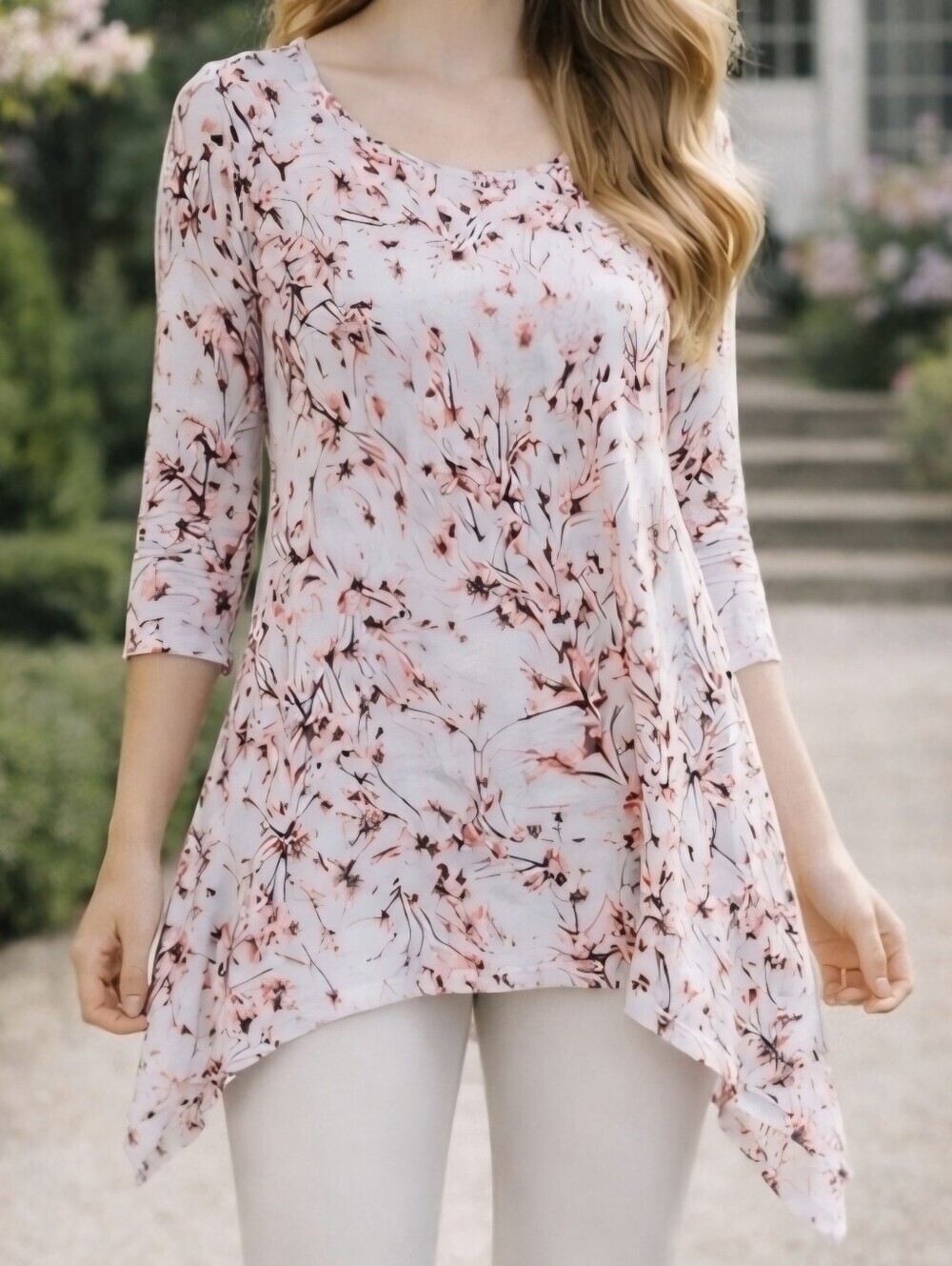 LBISSE Floral Blouse Size 2X Soft Stretch Asymmetrical Tunic Top